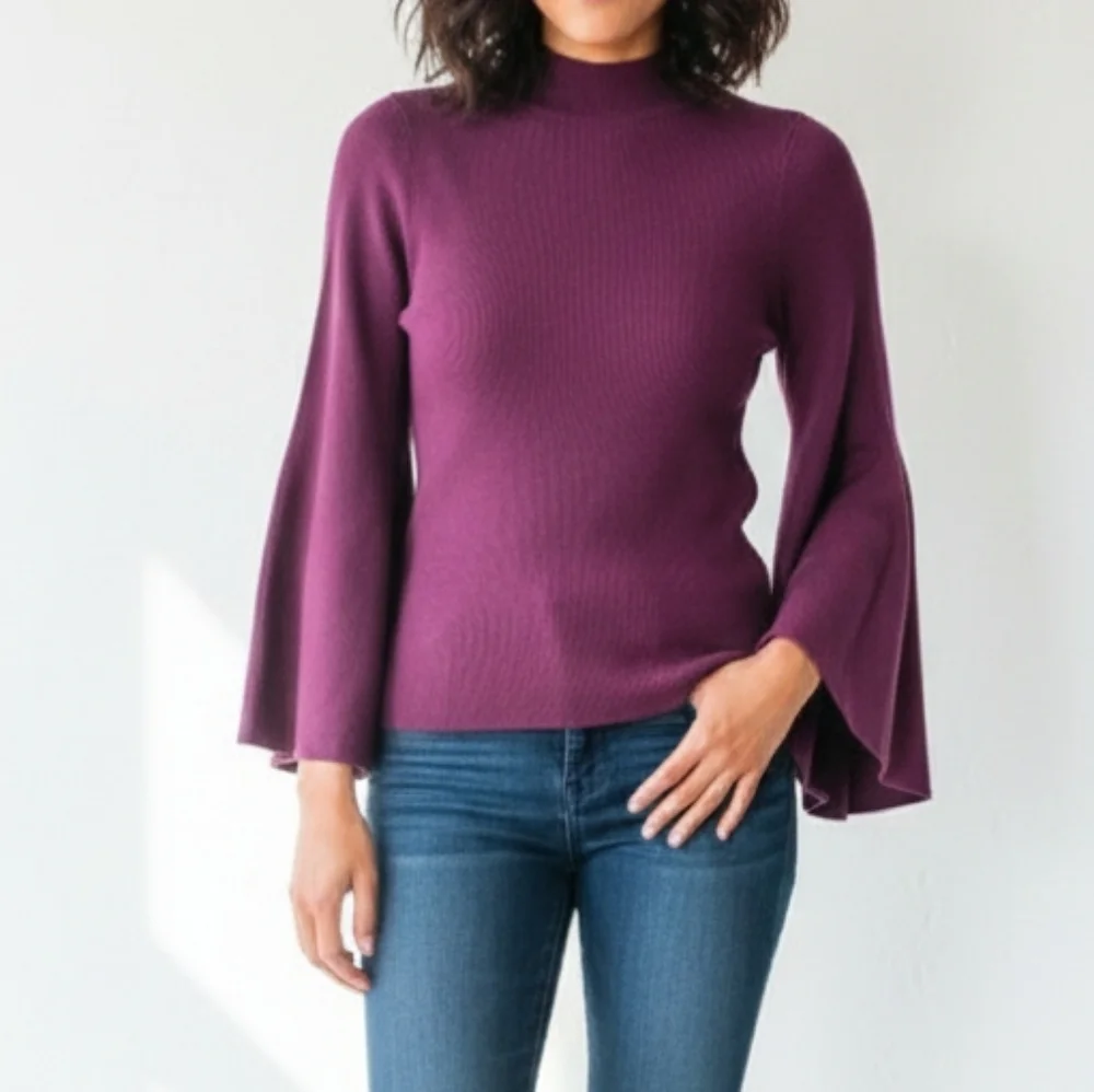 By Anthropologie Plum Mauve Turtleneck Butterfly Sleeve Excellent Medium
